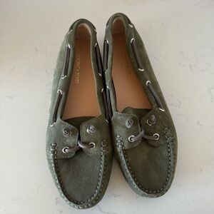 Veronica Beard Jia Boater Suede Loafers | Army Green | Size 6 | NWOB